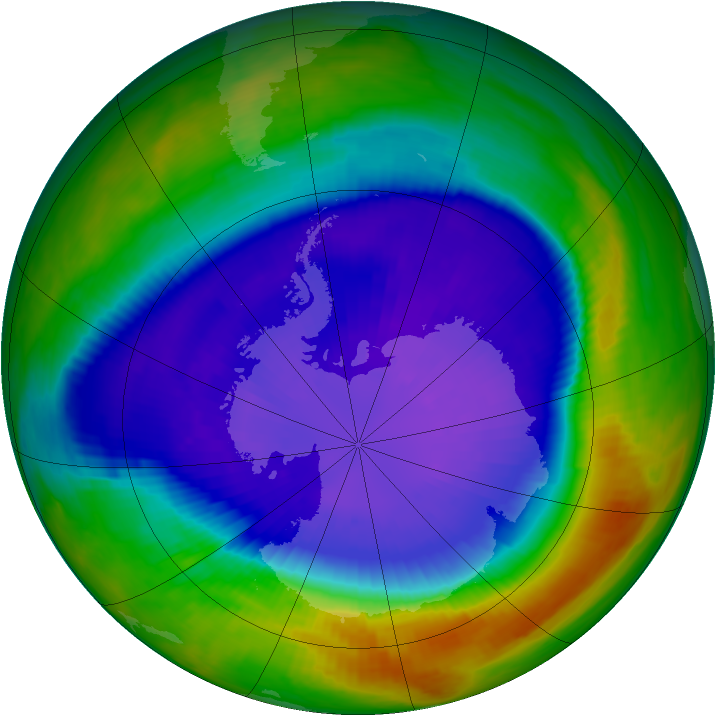 Antarctic ozone map for 15 September 2000
